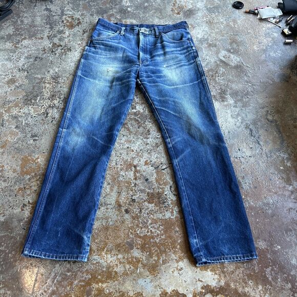 Vtg Rustler Denim Jeans Mens 37x33 Faded Distressed  Blue Wash Sanforized Raw - Picture 1 of 9